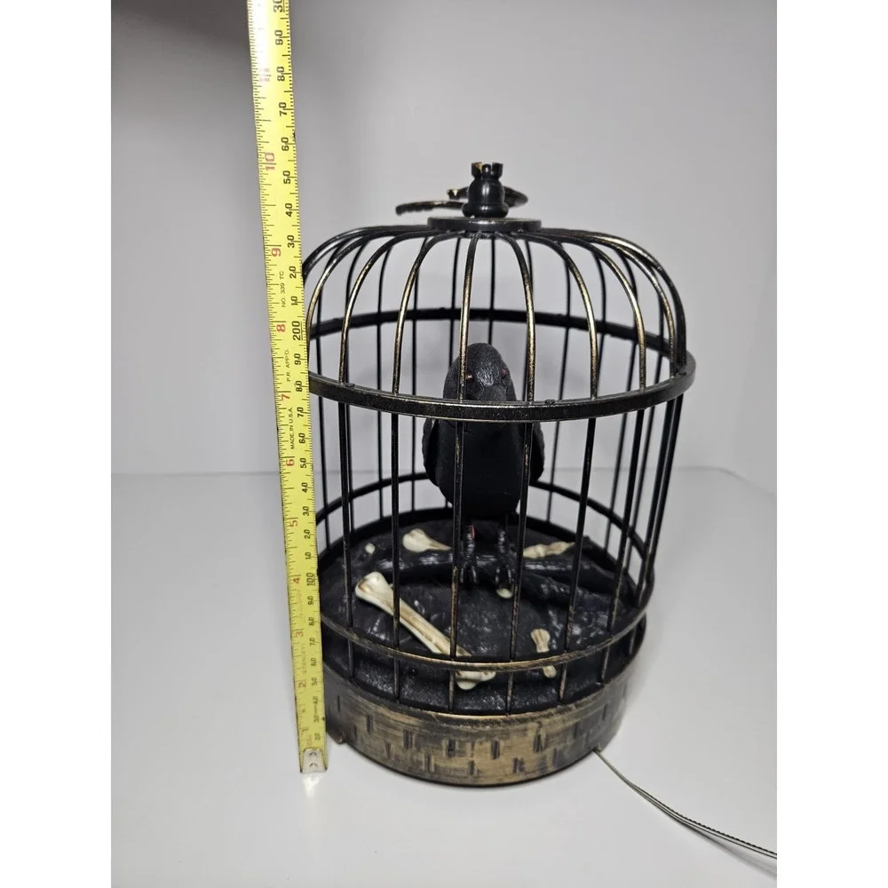 Talking Raven Crow Bird Cage Halloween Prop Decor Home Accents Holiday Animated